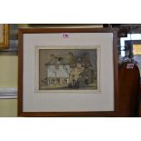 Elijah Albert Cox, 'Mortain, France', signed, indistinctly inscribed on label verso, watercolour and