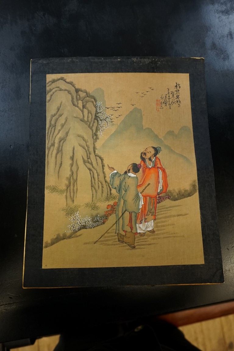 Chinese School, figures in a landscape, a pair, each signed and inscribed, watercolour, I.23 x 18.