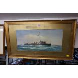 H Whitehead, 'HM Torpedo Boat, No.14', signed, watercolour and bodycolour, 24 x 51cm.