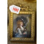 After Thomas Gainsborough, half length portrait miniature of Georgiana, Duchess Of Devonshire, 9.7 x