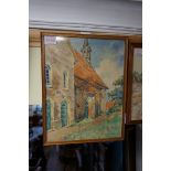 Erwyn Wohlfeil, a church, signed and dated 1946, watercolour, 30 x 23cm; together with two smaller