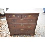 An antique oak chest of drawers, (in two parts), 92cm wide.This lot can only be collected on