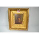 Manner of Rembrandt, head and shoulders portrait of a man wearing a fur trimmed hat and cloak, oil