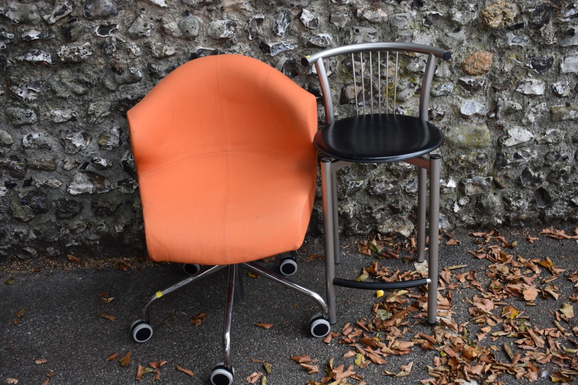 An office chair by 'Ligne Roset'; together with a modern stool. This lot can only be collected on