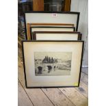 A collection of prints and etchings, to include: pencil signed examples by M M Rudge; and Peter