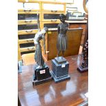 After Demetre Chiparus, an Art Deco style figure, total height 41cm; together with another