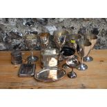 A quantity of plated trophy cups; together with other plate. This lot can only be collected on