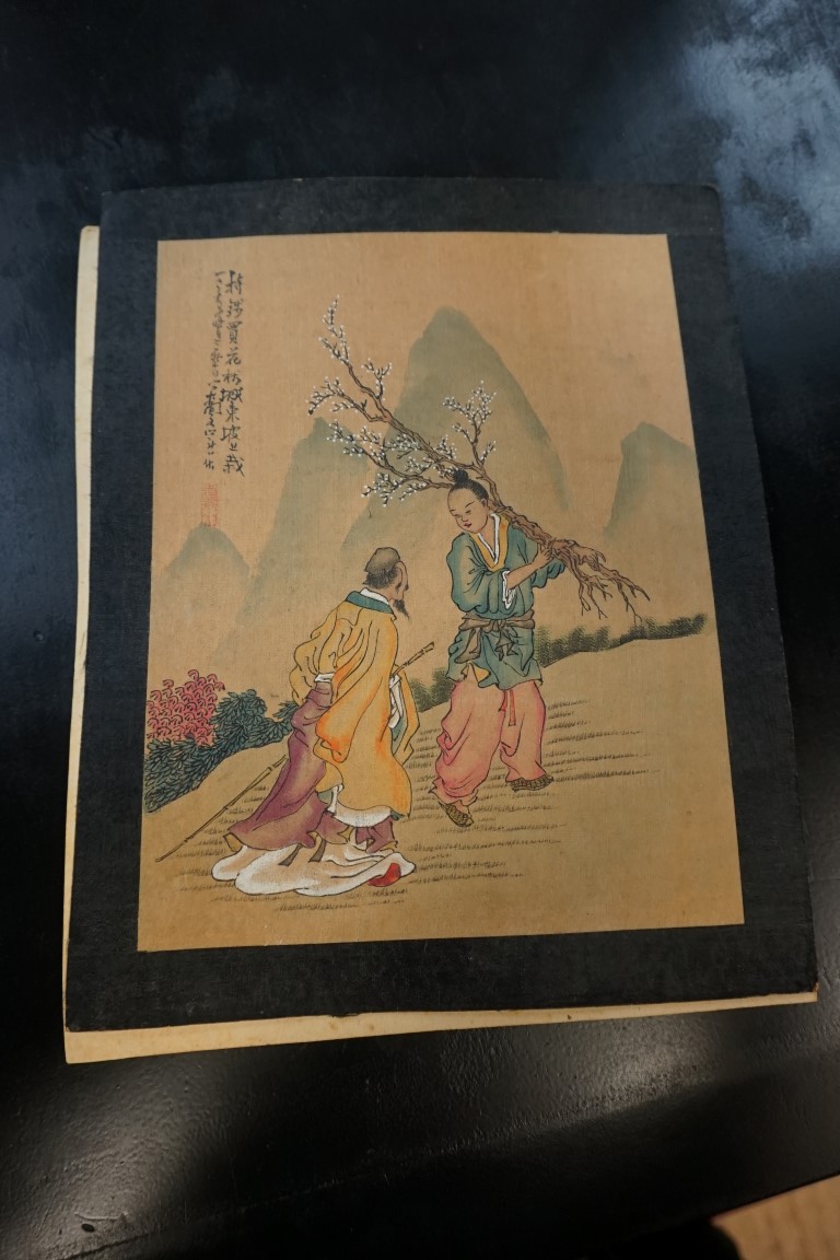 Chinese School, figures in a landscape, a pair, each signed and inscribed, watercolour, I.23 x 18. - Image 3 of 4