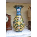 An unusual Japanese cloisonne on porcelain baluster vase, 39cm high, (a.f.).