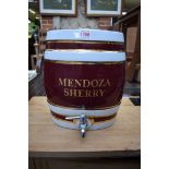 A pottery 'Mendoza Sherry' barrel and cover, with tap, 30cm high.