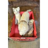 Three vintage plush toys, to include a pull along dog.