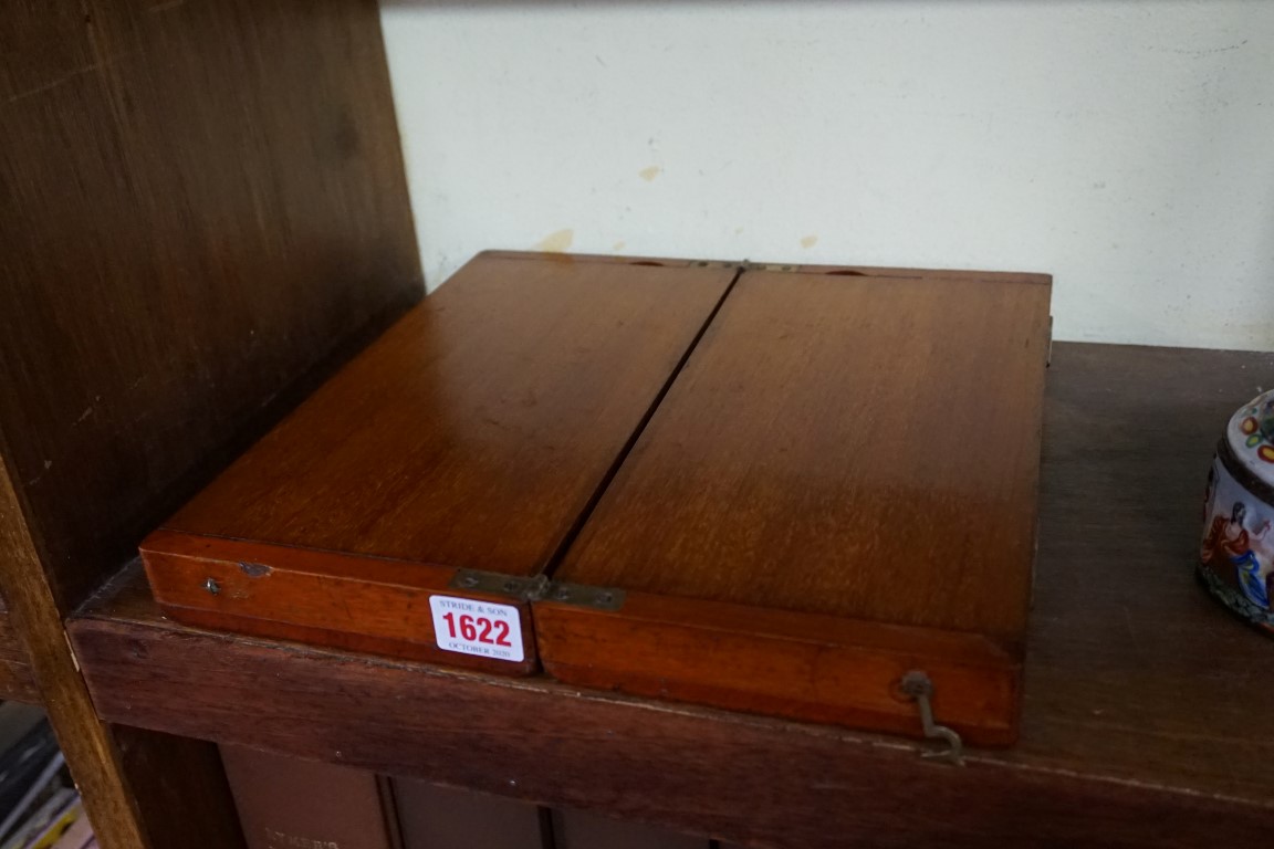 A Victorian mahogany folding chessboard, with bone chess set, the board 30.5cm wide. - Image 4 of 12