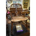 A good yew and elm Windsor chair, with crinoline stretcher.