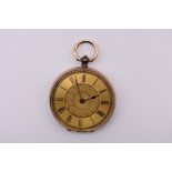 A Continental gold pocket watch, key wind, 34mm, stamped 9k.