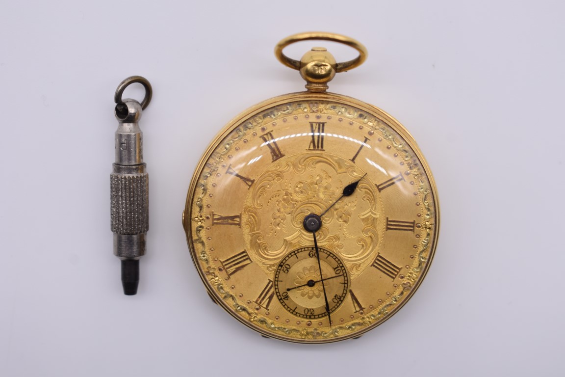 A Victorian 18ct gold pocket watch, by Rotherham & Sons, Coventry No. 78649, key wind, 44mm,