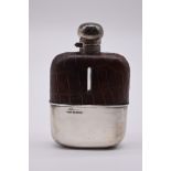 A silver and leather mounted glass hip flask, by F Burton Crosbee, Birmingham 1941.