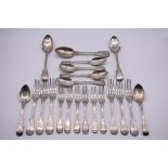 A part set of silver fiddle and thread pattern crested flatware, different makers and dates,