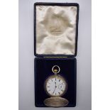A silver hunter pocket watch, stem wind, 50mm, case hallmarked Birmingham 1895, in fitted case.