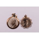 A gold and pearl double sided photograph locket; together with a similar gold example, both