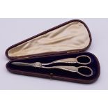 A cased pair of Edwardian silver grape scissors, by Harrison Brothers & Howson, Sheffield 1903, 18cm