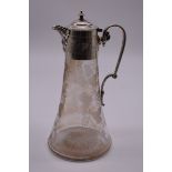An Edwardian silver mounted etched glass claret jug, by Hukin & Heath, Birmingham 1903, having grape