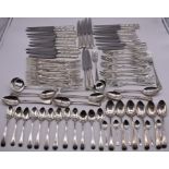 A canteen of Georgian and later Old English thread pattern flatware for twelve, mixed makers and