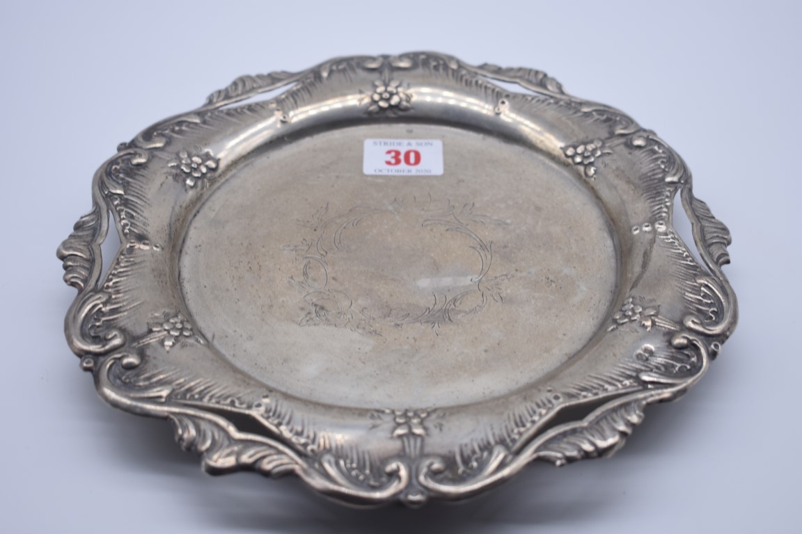 A Portuguese white metal pierced salver, by JAS, Porto, 24cm diameter. - Image 2 of 2