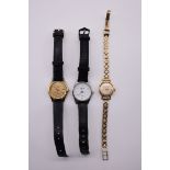 A Hamilton ladies 9ct gold manual wind wristwatch, on 9ct gold bracelet; together with two others.