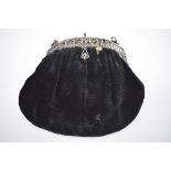 A late 19th century French silver mounted velveteen handbag, 22 x 25cm.