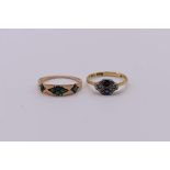 A sapphire and diamond set gold ring, hallmarked 18ct, 2.1g gross weight; together with a