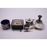 A group of various silver items, to include: a Victorian pierced silver octagonal salt, by George
