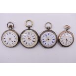 A Continental .925 silver open faced pocket watch, stem wind, 32mm; together with two other white