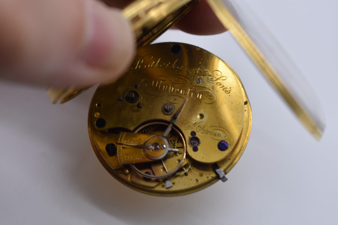 A Victorian 18ct gold pocket watch, by Rotherham & Sons, Coventry No. 78649, key wind, 44mm, - Image 3 of 3