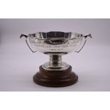 A silver twin handled horse racing trophy bowl, by B.C, Sheffield 1970, 17.5cm high, including