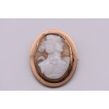 A classical carved shell oval cameo gold brooch, stamped 9ct, 5 x 4cm, 9.5g gross weight.
