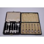 A cased set of six bright cut silver teaspoons, by S Ltd, Birmingham 1941; together with another