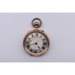 A Continental chased gold fob watch, stem wind, 30mm, stamped 14k.