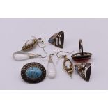 A pair of designer opal and silver earstuds, stamped 925; together with other items of silver and