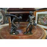 After the Antique: 'Standing Discobolus' and 'Discobolus of Myron', a pair of bronze figures,