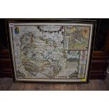 John Speed, 'Herefordshire', an antique hand coloured map, pl.38 x 51cm, glazed to both sides.