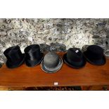 Five old hats, to include examples by Christys; Lock & Co (3); and Herbert Johnson, with boxes. This