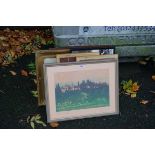 A signed print of an Italian landscape by Angela Lenam; together with a quantity of prints.This