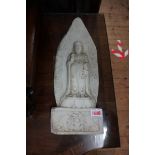 An antique carved marble plaque of Guanyin, 41cm high.