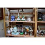 A mixed lot, to include a Waterford cut glass goblet. (two shelves)