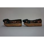 A pair of Chinese silk embroidered child's shoes, Qing, 14cm long.