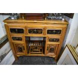 A Korean side cabinet, with lacquer panel drawers and doors, 94cm wide.