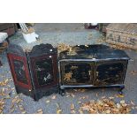 A Chinoiserie lacquer corner stand and an Oriental folding table screen.This lot can only be