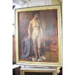 Victor Hume Moody, standing female nude, oil on canvas, 89.5 x 69.5cm.