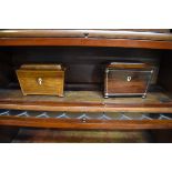 A Regency rosewood and tulip wood crossbanded sarcophagus tea caddy, 19.5cm wide; together with