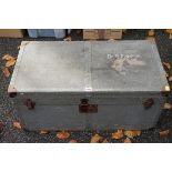 A German metal bound canvas covered travelling trunk, painted 'Dr G Freidrich', by D.R.G.M., 76cm